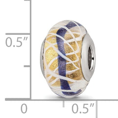 Sterling Silver Reflections White Weaved With Blue Stripe Glass Bead