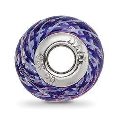 Sterling Silver Reflections Navy and White Weaved With Pink Glass Bead