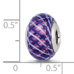 Sterling Silver Reflections Navy and White Weaved With Pink Glass Bead