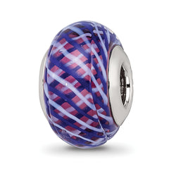 Sterling Silver Reflections Navy and White Weaved With Pink Glass Bead