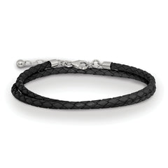 SS Reflections Black Leather Rh-plated 14in With 2in ext Choker/Wrap Bracelet