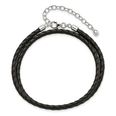 SS Reflections Black Leather Rh-plated 14in With 2in ext Choker/Wrap Bracelet