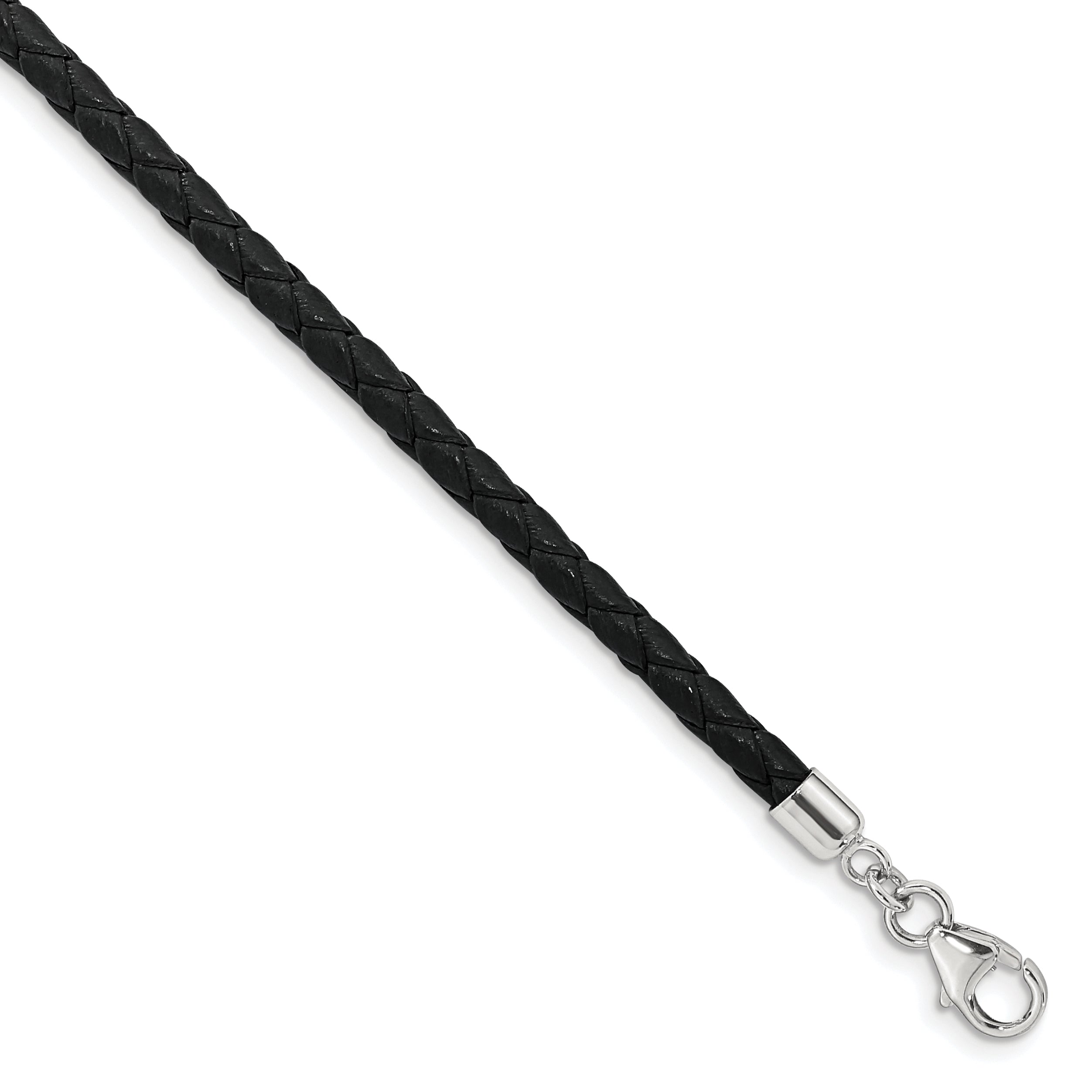 SS Reflections Black Leather Rh-plated 14in With 2in ext Choker/Wrap Bracelet