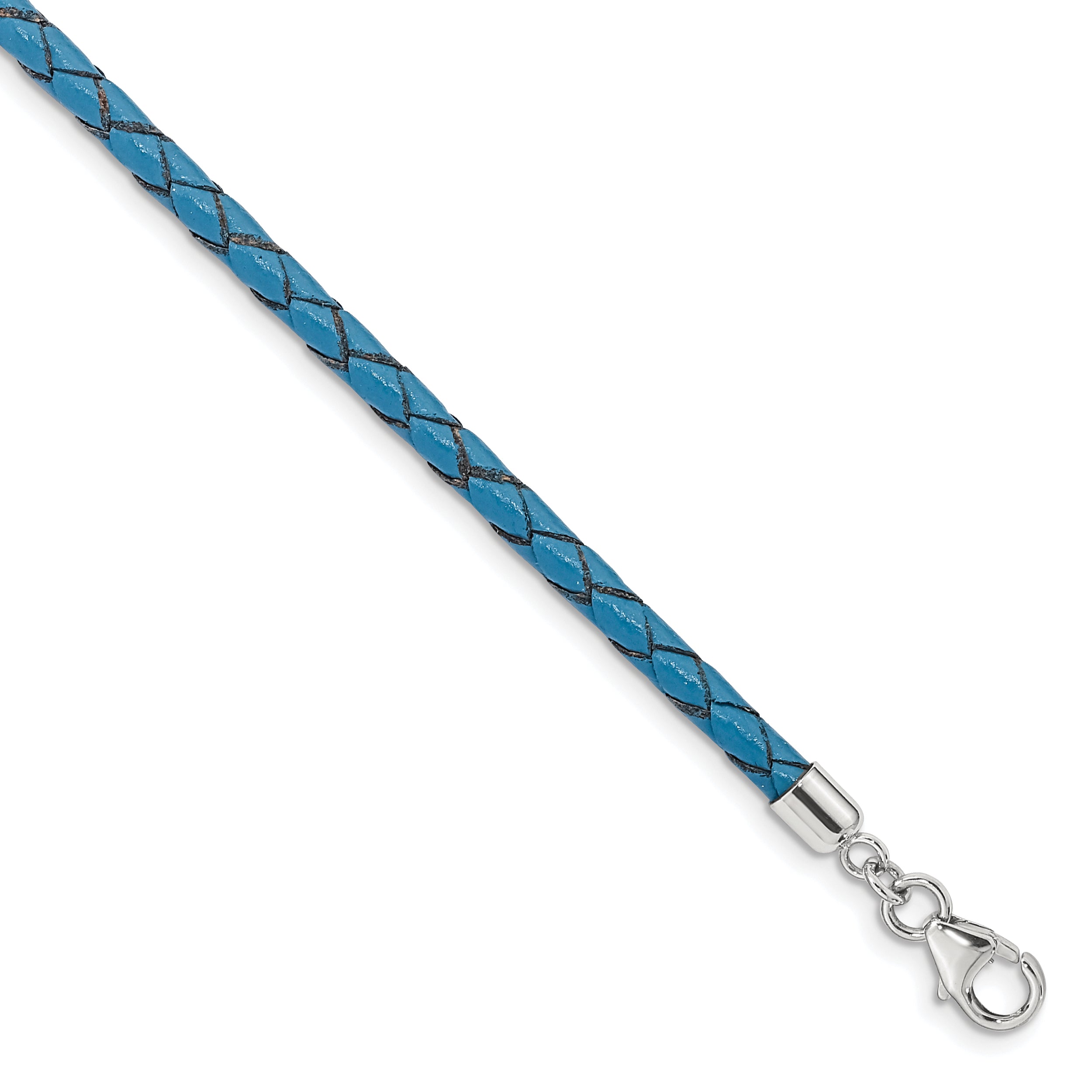 Sterling Silver Reflections Blue Leather Rhodium-plated 14 inch with a 2 inch extention Choker/Wrap Bracelet