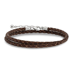 SS Reflections Rhod-plated Brn Leather With 2 in ext Choker/Wrap Bracelet