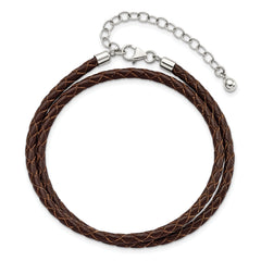 SS Reflections Rhod-plated Brn Leather With 2 in ext Choker/Wrap Bracelet