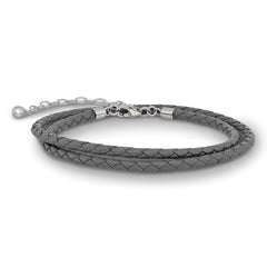 Sterling Silver Reflections Gray Leather Rhodium-plated 14 inch with a 2 inch extention Choker/Wrap Bracelet