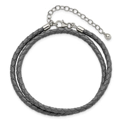 Sterling Silver Reflections Gray Leather Rhodium-plated 14 inch with a 2 inch extention Choker/Wrap Bracelet