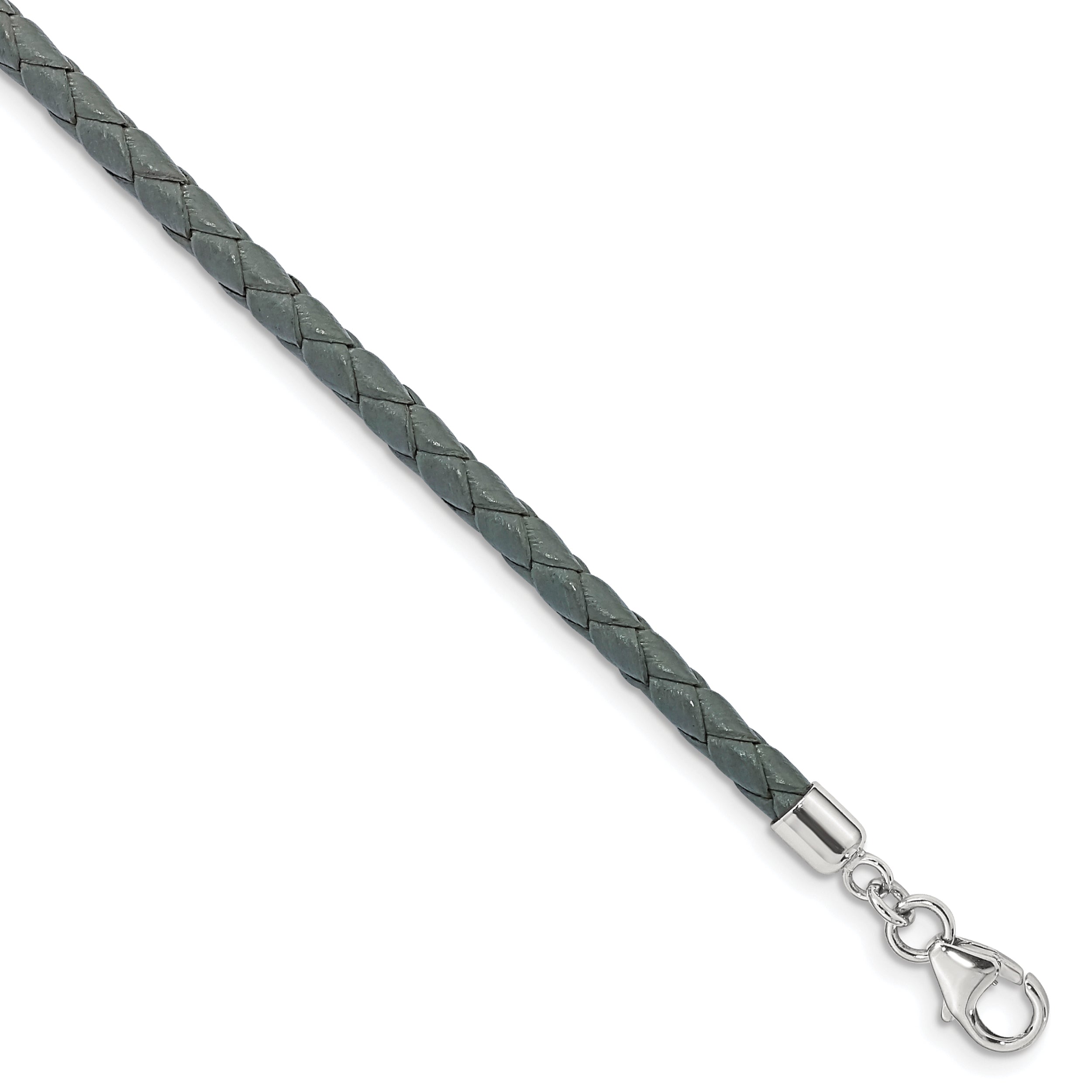 Sterling Silver Reflections Gray Leather Rhodium-plated 14 inch with a 2 inch extention Choker/Wrap Bracelet