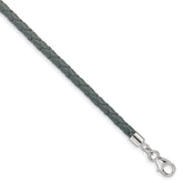 Sterling Silver Reflections Gray Leather Rhodium-plated 14 inch with a 2 inch extention Choker/Wrap Bracelet