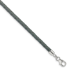 Sterling Silver Reflections Gray Leather Rhodium-plated 14 inch with a 2 inch extention Choker/Wrap Bracelet