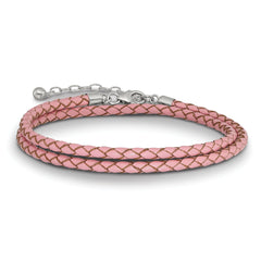 SS Reflections Pink Leather Rh-plated 14in With 2in ext Choker/Wrap Bracelet
