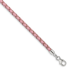 SS Reflections Pink Leather Rh-plated 14in With 2in ext Choker/Wrap Bracelet