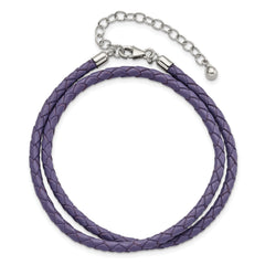SS Reflections Purple Leather Rh-plated 14in With 2in ext Choker/Wrap Bracelet