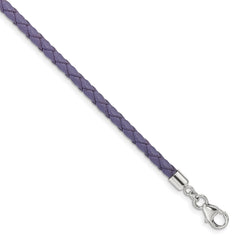 SS Reflections Purple Leather Rh-plated 14in With 2in ext Choker/Wrap Bracelet