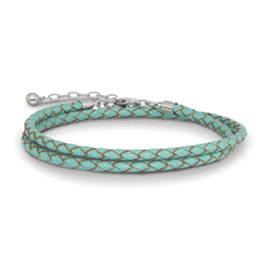 Sterling Silver Reflections Teal Leather Rhodium-plated 14 inch with a 2 inch extention Choker/Wrap Bracelet