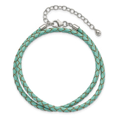 Sterling Silver Reflections Teal Leather Rhodium-plated 14 inch with a 2 inch extention Choker/Wrap Bracelet