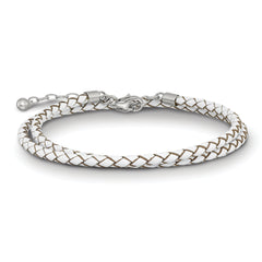 Sterling Silver Reflections White Leather Rhodium-plated 14 inch with a 2 inch extention Choker/Wrap Bracelet