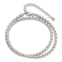 Sterling Silver Reflections White Leather Rhodium-plated 14 inch with a 2 inch extention Choker/Wrap Bracelet