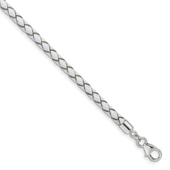 Sterling Silver Reflections White Leather Rhodium-plated 14 inch with a 2 inch extention Choker/Wrap Bracelet