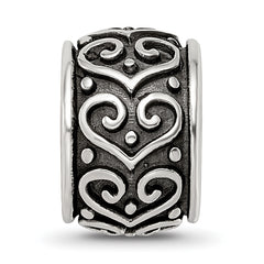 Sterling Silver Reflections Antiqued Heart Pattern Bead