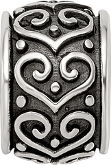 Sterling Silver Reflections Antiqued Heart Pattern Bead