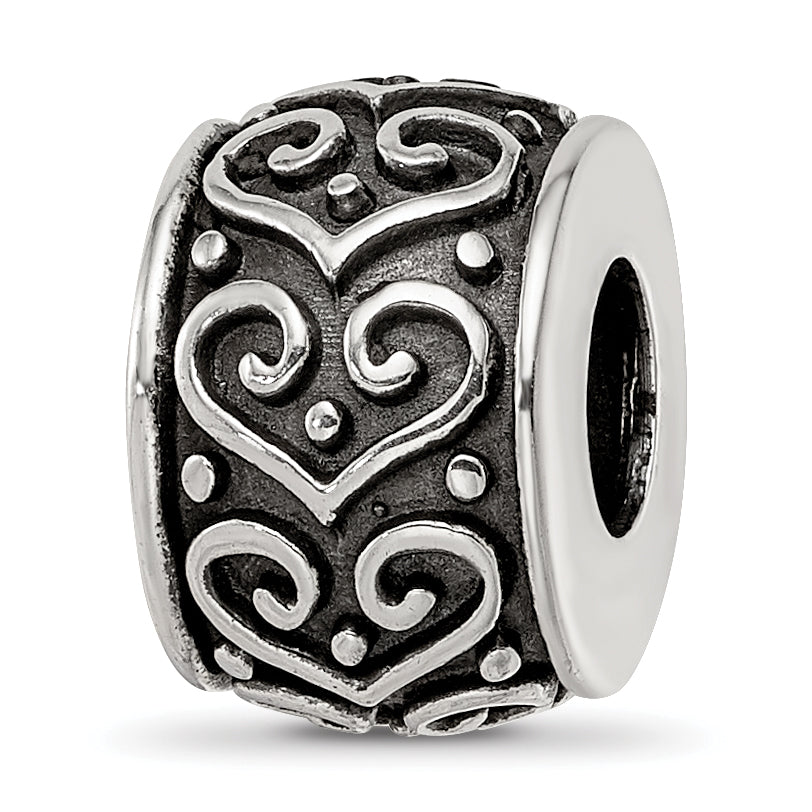 Sterling Silver Reflections Antiqued Heart Pattern Bead