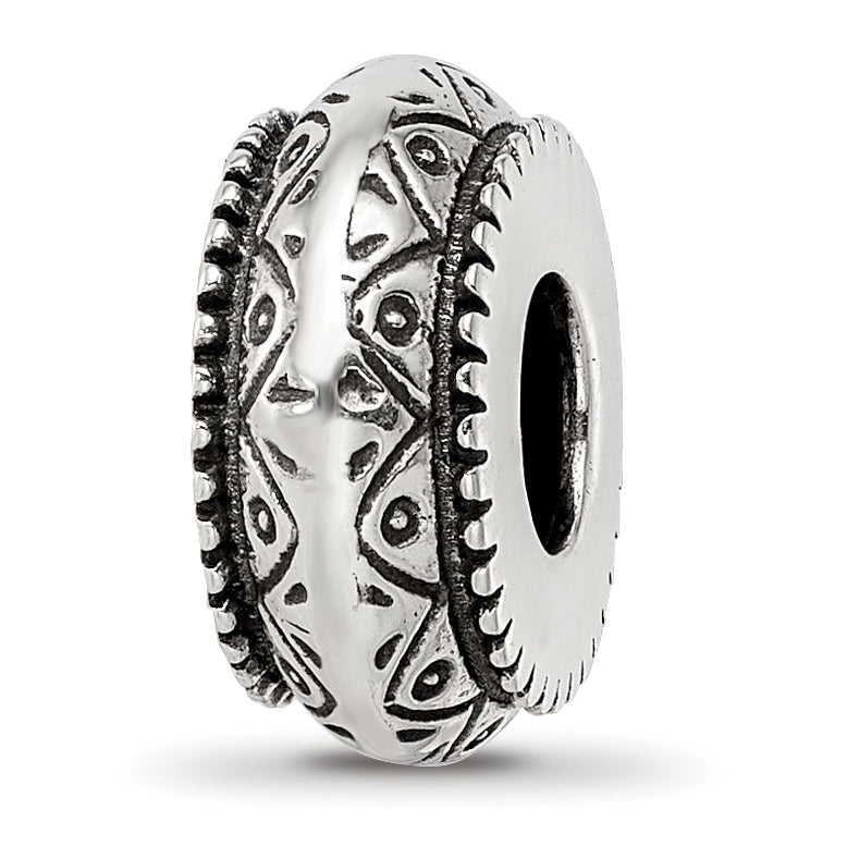 Sterling Silver Reflections Antiqued Aztec Pattern Bead