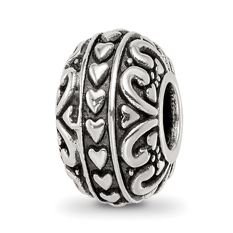Sterling Silver Reflections Antiqued Small Hearts Pattern Bead