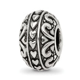 Sterling Silver Reflections Antiqued Small Hearts Pattern Bead