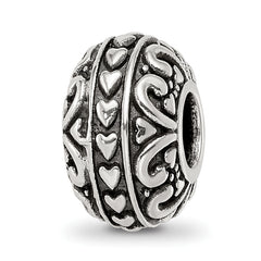 Sterling Silver Reflections Antiqued Small Hearts Pattern Bead