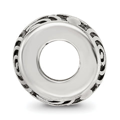 Sterling Silver Reflections Antiqued Circle Swirls Pattern Bead