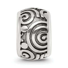 Sterling Silver Reflections Antiqued Circle Swirls Pattern Bead