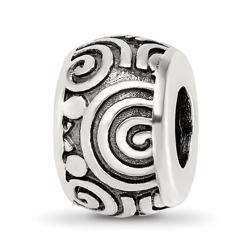 Sterling Silver Reflections Antiqued Circle Swirls Pattern Bead