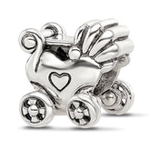 Sterling Silver Reflections Antiqued Baby Carriage Moveable Wheels Bead