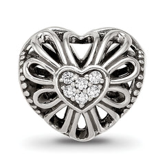 Sterling Silver Reflections Antiqued CZ Heart Bead