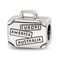 Sterling Silver Reflections Antiqued Enamel I Heart To Travel Suitcase Bead