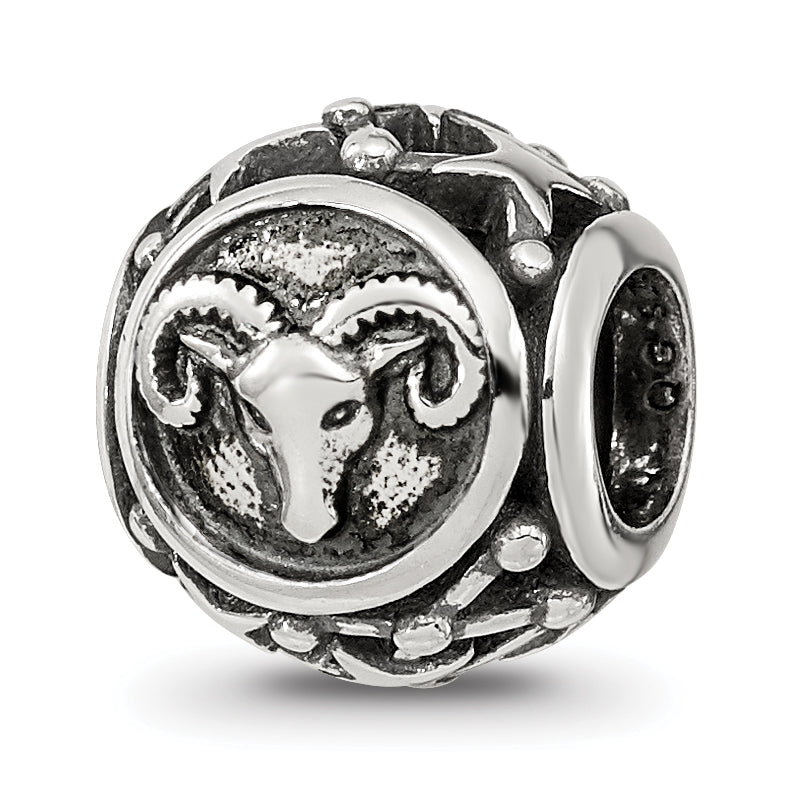Sterling Silver Reflections Antiqued Zodiac Aries Bead