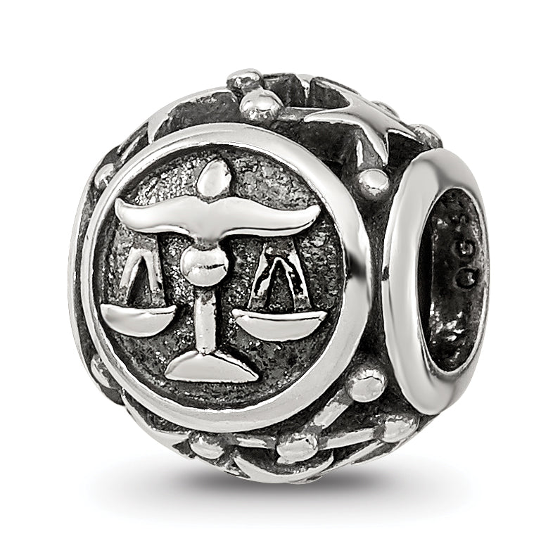 Sterling Silver Reflections Antiqued Zodiac Libra Bead