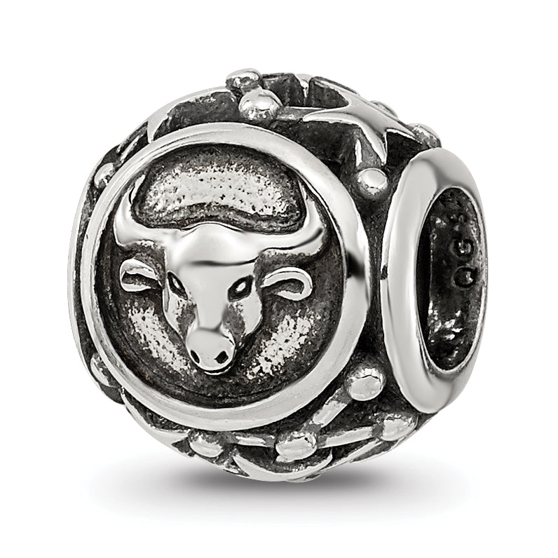 Sterling Silver Reflections Antiqued Zodiac Taurus Bead