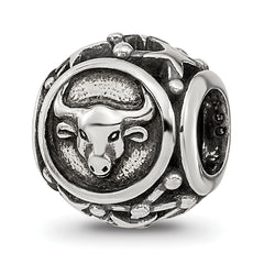 Sterling Silver Reflections Antiqued Zodiac Taurus Bead