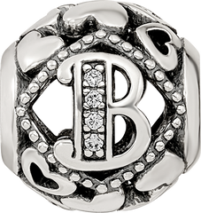 Sterling Silver Reflections CZ Letter B Bead