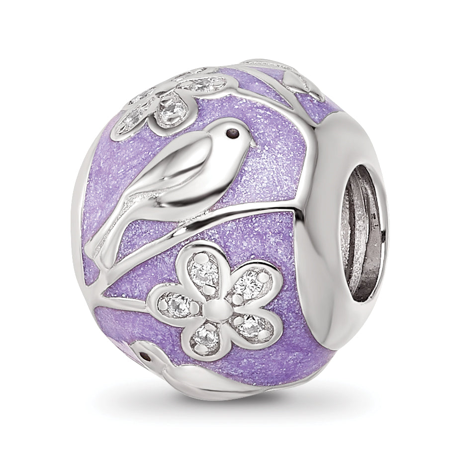 Sterling Silver Reflections Rhodium-plated Enamel CZ Spring Theme Bead