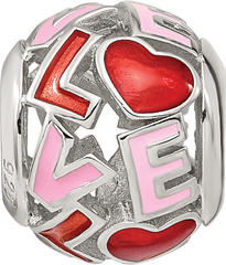 Sterling Silver Reflections Rhodium-plated Enameled Love Bead