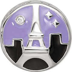 Sterling Silver Reflections Rhodium-plated CZ Eiffel Tower Scene Bead