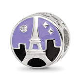 Sterling Silver Reflections Rhodium-plated CZ Eiffel Tower Scene Bead