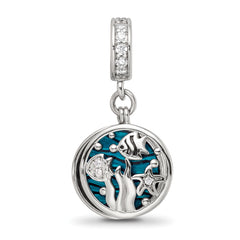 Sterling Silver Reflections Rhodium-plated Enamel CZ Sea Life Dangle Bead