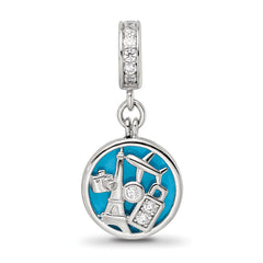 Sterling Silver Reflections Rhod-plated CZ Enamel Travel Dangle Bead