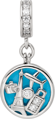 Sterling Silver Reflections Rhod-plated CZ Enamel Travel Dangle Bead