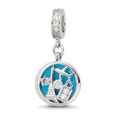 Sterling Silver Reflections Rhod-plated CZ Enamel Travel Dangle Bead